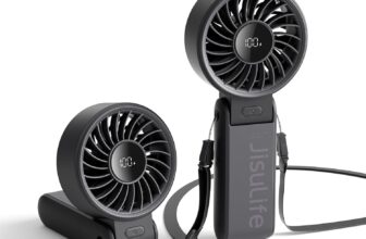 JISULIFE Handheld Fan Life7 – Final Flexibility: Excessive-Energy Motor, LED Show, 19.5 Hrs Cooling, 5000mAh Rechargeable, 5-Pace, Foldable Design, 3-IN-1 Moveable Fan for Journey Cruise Seaside(Black)
