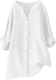 Linen Tunic Tops for Ladies Summer time Informal Unfastened Match Shirts Brief Sleeve Button Down Summer time Collar Shirt Tees