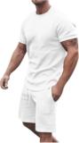 Mens Informal 2 Piece Outfits Summer time Style Gradient Coloration Brief Sleeve Athletic Shirt and Drawstring Shorts Sweatsuit