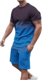 Mens Informal 2 Piece Outfits Summer season Trend Gradient Colour Quick Sleeve Athletic Shirt and Drawstring Shorts Sweatsuit