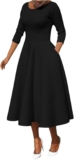 JOAU Midi Attire for Womens A-Line Match and Flare Costume 3/4 Sleeve Work Spherical Neck Cocktail Wedding ceremony Attire with Pockets