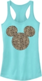 Junior’s Mickey & Mates Cheetah Print Mickey Mouse Emblem Racerback Tank Prime
