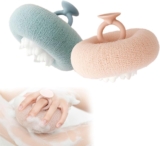 2Pcs Physique Scrubber Exfoliator Sunflower Bathtub Ball, Extremely Tender Sponge Cleansing Brush for Males and Girls, Bathtub Sponge with Handheld Ring (Inexperienced+Apricot)