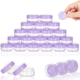 ZEJIA 3 Gram Pattern Containers with Lids, 25 Rely Tiny Pattern Jars, 3ML Make-up Beauty Containers for Lip Balms, Lotion, Powder, Magnificence Merchandise(Purple Lids)