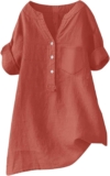 Womens Cotton Linen Shirts 2025 Gauze Brief Sleeve V Neck Button Down Tops Trip Journey Summer time Seaside Shirt Tunic
