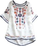 Fitted T Shirts for Ladies 2023 Classic Embroidered Mexican Cotton Linen Shirt Dressy Informal Quick Sleeve Tunic High