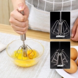 Stainless Metal Semi-Computerized Whisk, 2024 Stainless Metal Egg Whisk Hand Push Rotary Whisk Blender, Hand Push Mixer Stirrer Kitchen Devices for Mixing, Whisking, Beating Egg Milk (10in)