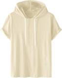 Males’s Quick-Sleeve Hoodie Tops Strong Shade Informal Hooded T-Shirt with Drawstring, 2025 Style Sports activities Tshirts High