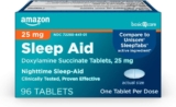 Amazon Primary Care Nighttime Sleep Assist Tablets for Adults, Doxylamine Succinate 25 mg, 96 Depend