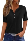 LRMQS Summer time Tops for Ladies 2024 Fashionable Trip Quick Sleeve Button V Neck T Shirt Boho Informal Style Spring Tee Garments