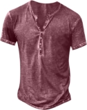 Mens Distressed Henley Shirts Retro Brief Sleeve Tee Shirts Informal Button T-Shirts Slim Match Pullover Y2K Outfits