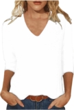 Womens Tops 3/4 Size Sleeves Informal v Neck Strong Shade Tunic Shirts Unfastened Comfortable Tshirt Fall Vogue Blouses