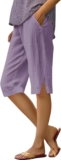 Bermuda Shorts for Ladies Linen Pedal Pushers Pant 2025 Summer time Large Leg Knee Capris Trousers Unfastened Seaside with Pockets