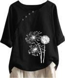 Linen Tops for Ladies 2024 Dandelion Graphic Cotton Tops Informal Summer time Boho Gauze Shirt 2024 Stylish Clothes