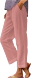 Cotton Linen Pants for Ladies Summer time Boho Plus Dimension Elastic Waist Informal Free Seashore Straight Leg Trouser with Pockets