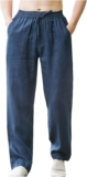 Mens Linen Pants Informal Huge Leg Lounge Pants Males Summer season Cotton Linen Light-weight Pants Breathable Slacks Elastic