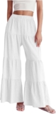 JOAU Girls’s Flowy Boho Elastic Excessive Waist Ruffle Hem Vast Leg Seaside Free Palazzo Pants Summer time Saggy Tiered Flared Trousers