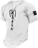 Mens Classic Lace-Up V Neck Shirts Summer season Brief Sleeve Pirate Shirt Vogue Informal Distressed Medieval Henley Shirts