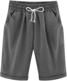 Generic Summer time Knee Size Shorts for Girls Cotton Linen Bermuda Shorts Elastic Waist Exercise Shorts Unfastened Seaside Shorts, Blue