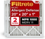 Filtrete 20x20x1 AC Furnace Air Filter, MERV 11, MPR 1000, Micro Allergen Protection, 3-Month Pleated 1-Inch Electrostatic Air Cleansing Filter, 2 Pack (Precise Measurement 19.719 x 19.719 x 0.84 in)