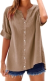 Womens Linen Button Down Shirts Gauze Cotton Shirt Quick Sleeve Outsized Boyfriend Stable Tunic Tops Informal Dressy