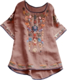 Mexican Embroidered Shirts for Ladies Boho Tops Unfastened Quick Sleeve Bohemian Blouses Peasant Summer time Outfits