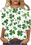 St Patricks Day Shirt Ladies 2025 Informal Plus Dimension 3/4 Sleeve Irish Clover Shirts Humorous Saint Patrick’s Tunic Tops