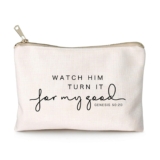 Watch Him Flip It For My Good Make-up Bag Christian Quote Religion Bible Scripture Sayings Make-up Case Linen Cotton Journey Bag Make-up Pouch Sister Reward