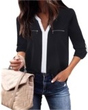 Gaharu Ladies’s Casaul 3/4 Sleeve Shirts Tops V Neck Chiffon Blouses