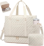 LOVEVOOK Giant Journey Duffle Bag for Girls, 45L Weekender Luggage with Shoe Compartment & Moist Pocket, Quilted Carry On Private Merchandise Bag, In a single day Hospital Luggage for Labor Supply Beige