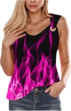 Girls’s 3D Flame Print Tank Tops Ring Linked V Neck Tanks Smooth Sleeveless Cami Vest Shirts Novelty Graphic Tees