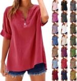 Summer time Tops for Girls 2025 Informal Cotton Linen Shirts Quick Sleeve Strong Shade Blouses Free Work Tops with Pockets