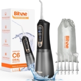 Bitvae C6 Water Dental Flosser Enamel Choose, Cordless Flosser for Journey with 6 Jet Ideas, 3 Modes 5 intensities, IPX7 Waterproof Transportable & Rechargeable Oral Irrigator Cleaner, Black