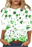 St Patricks Day Shirt Girls 2025 Informal Plus Measurement 3/4 Sleeve Irish Clover Shirts Humorous Saint Patrick’s Tunic Tops