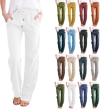 Girls’s Cotton Linen Summer time Palazzo Pants Flowy Extensive Leg Seashore Trousers with Pockets Spring Outfits 2025