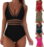 Generic Ladies Attractive Mesh Tummy Management Swimsuits 2024 Deep v Neck Push Up One Piece Bathing Swimsuit Excessive Waisted Ruched Swimsuit