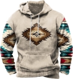 Males’s Western Aztec Sweatshirts Pullover Tops Plus Dimension Slim Ethnic Print Graphic Drawstring Hoodies with Pocket