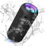 Ortizan Moveable Bluetooth Speaker: IPX7 Waterproof, 24W Loud Sound, Deep Bass, Bluetooth 5.3, LED Lights, Wi-fi Stereo Pairing, 30H Playtime, for Dwelling/Outside/Get together/Seashore, Birthday Reward (Black)