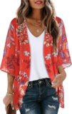 Girls’s Floral Print Puff Sleeve Kimono Cardigan Unfastened Cowl Up Informal Shirt Tops