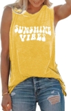 Sunshine Vibes Letter Print Vest T Shirt Girls’s Summer time Sleeveless Graphic Tank Tops Informal Free Exercise Tees