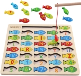 Magnetic Wood Fishing Sport Toy for Toddlers, Alphabet Fish Catching Counting Video games Puzzle with Numbers and Letters, Preschool Studying ABC Math Academic Toys 3 4 5 Years Previous Woman Boy Children