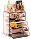 Sorbus Acrylic Make-up Organizer Set, 6-Drawer Vainness & Countertop Beauty Storage with Small & Vast Compartments, Bronze Glow Make-up Storage for Brushes, Jewellery – Vacation Present for Ladies & Teenagers