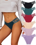 FINETOO Seamless Underwear for Girls Cheeky Bikini Panties Excessive Lower V-waist Lace Underwear Girls Cute Bikinis 6 Pack